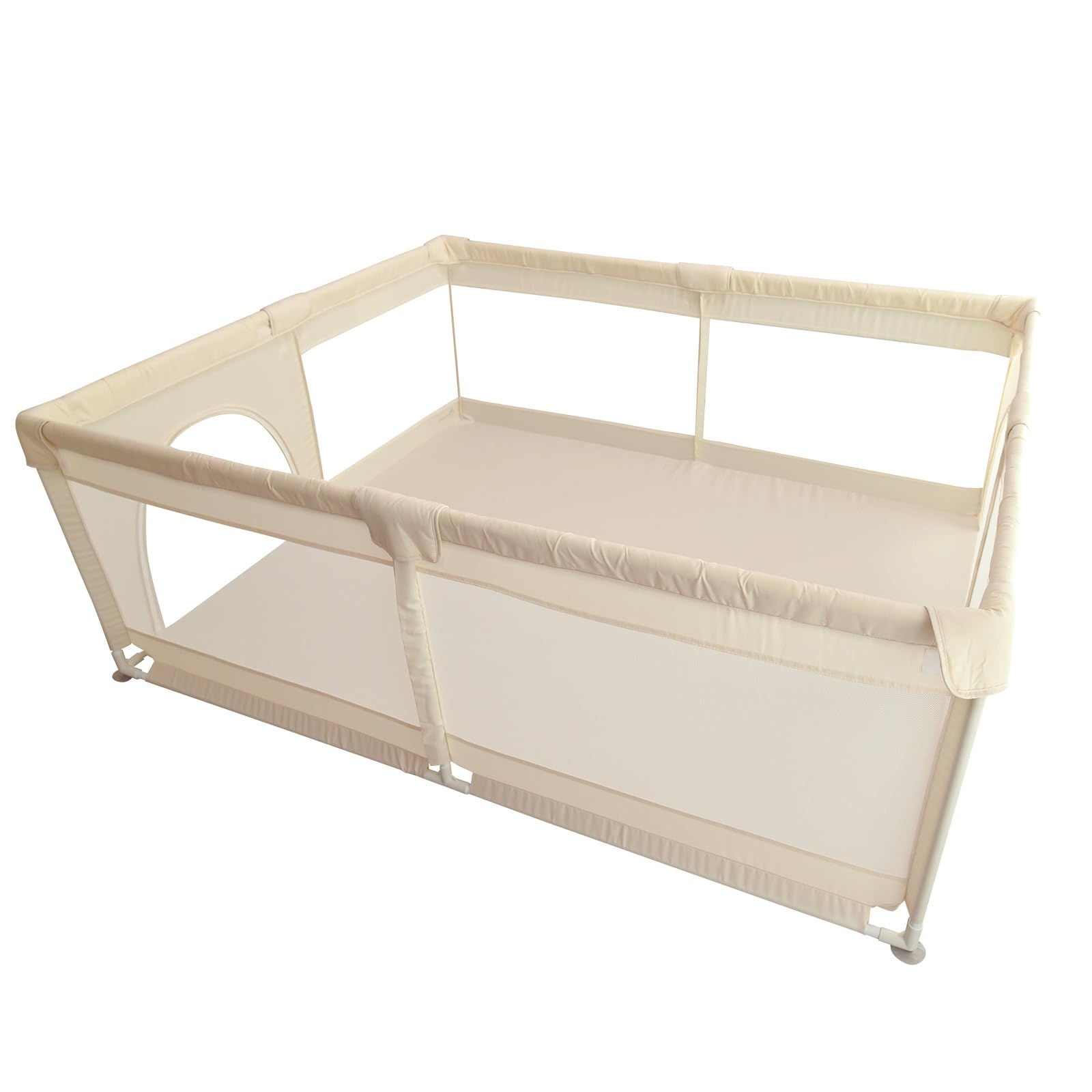 popomi 【ベテラン保育士監修】 popomi ベビーサークル メッシュ ベビーフェンス 洗える 組立簡単 吸盤付き 収納バッグ付き (クリーム, 160×200cm)