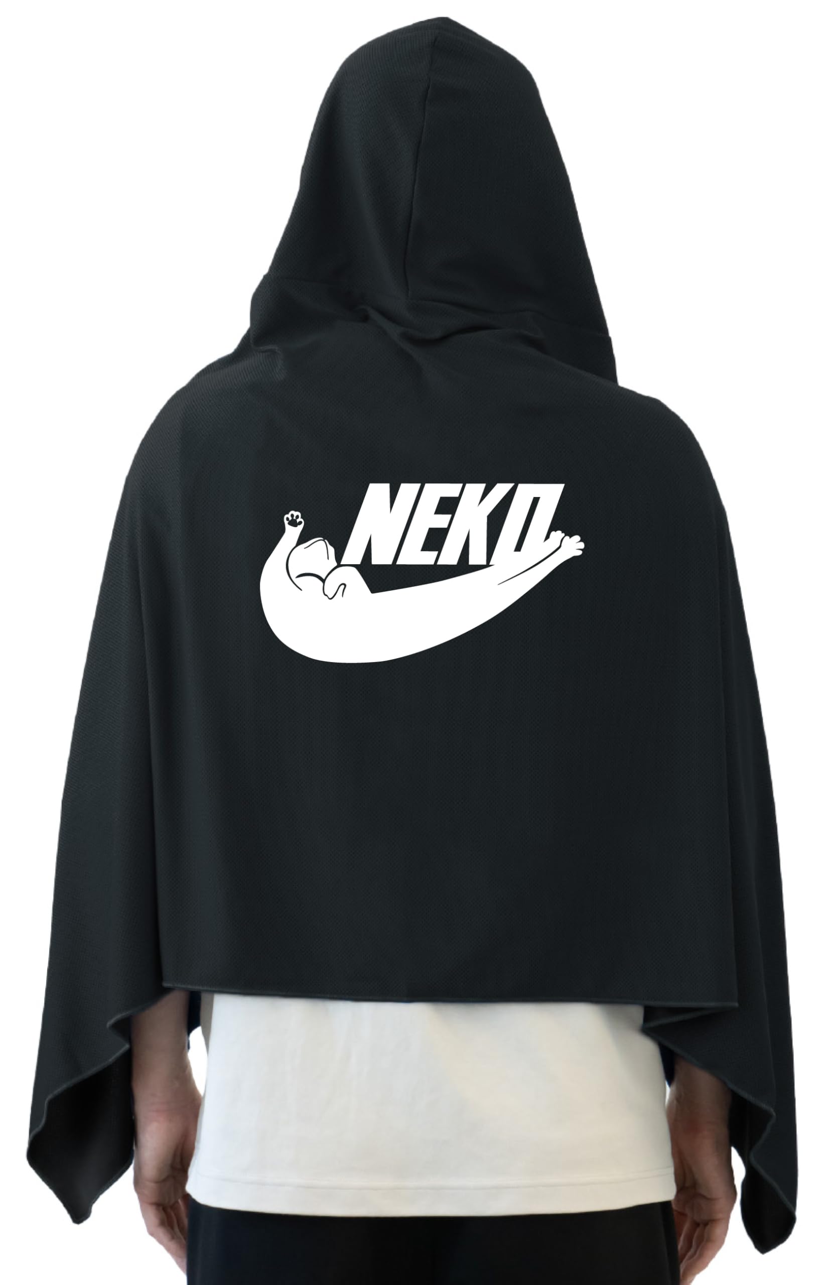 [シャレもん] 冷感 ポンチョ 【 NEKO ネコ 猫 】 【 ブラック 】 部活 クラブ 大会 試合 応援 学祭 体育祭 文化祭 観戦 熱中症対策 暑さ対策 日焼け対策 プレゼント